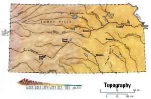 Mapa topogr&aacute;fico del estado de Kansas.