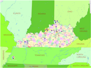 Mapa pol&iacute;tico del estado de Kentucky