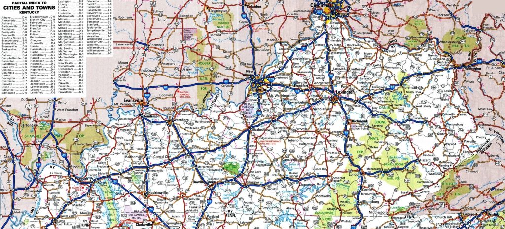Mapa de carreteras del estado de Kentucky.