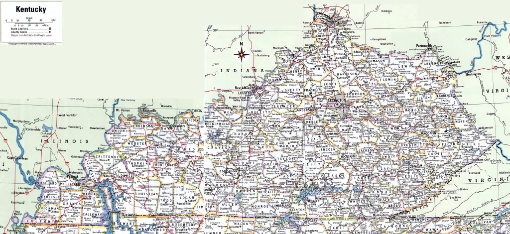 Mapa de las ciudades y pueblos de Kentucky.