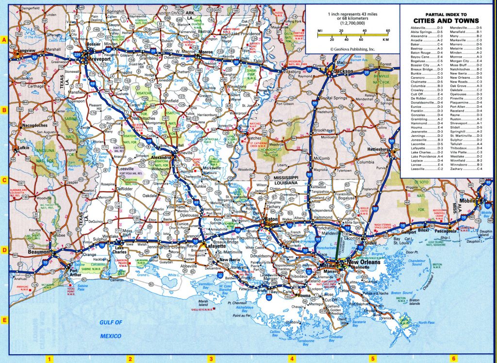 Mapa de carreteras del estado de Luisiana.