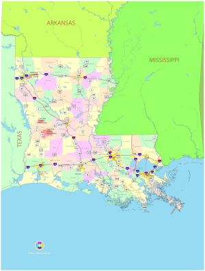 Mapa pol&iacute;tico del estado de Luisiana