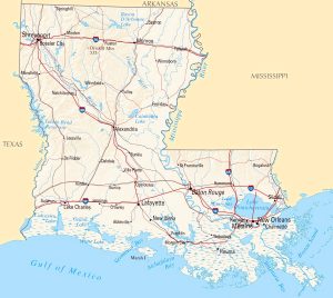 Mapa de relieve sombreado de Luisiana.
