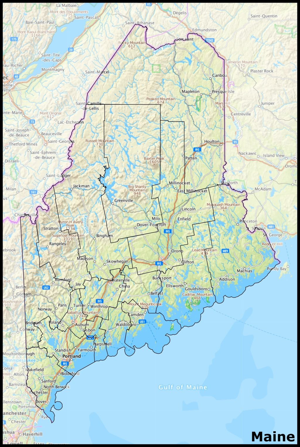 Mapa del estado de Maine.