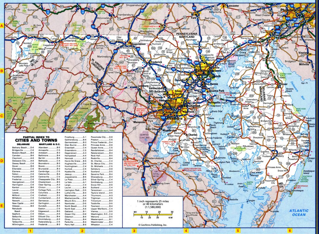 Mapa de carreteras del estado de Maryland.