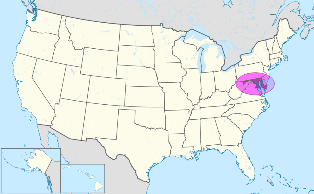 Mapa de ubicaci&oacute;n del estado de Maryland en Estados Unidos.