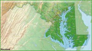 Mapa f&iacute;sico del estado de Maryland