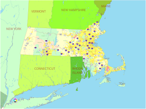 Mapa pol&iacute;tico del estado de Massachusetts