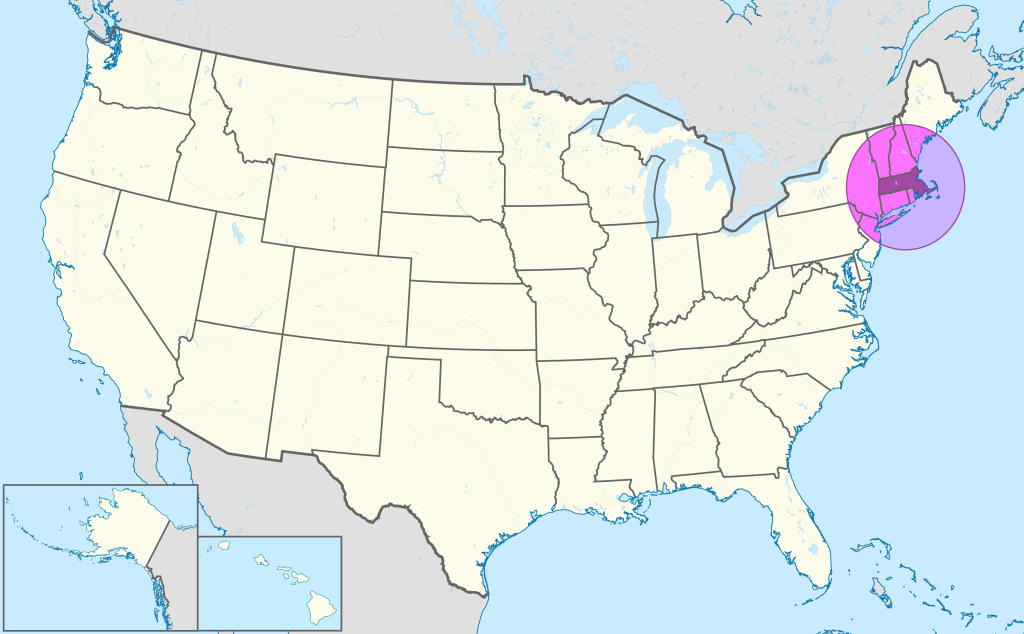Mapa de ubicaci&oacute;n del estado de Massachusetts en Estados Unidos.