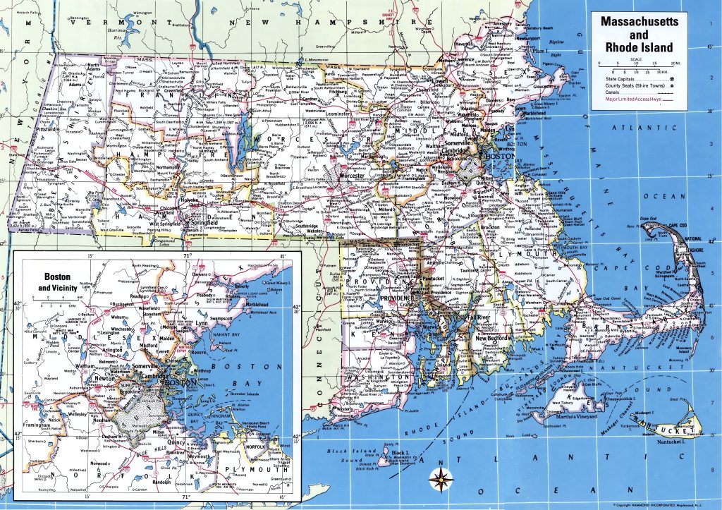 Mapa de las ciudades y pueblos de Massachusetts.