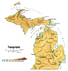 Mapa topogr&aacute;fico del estado de M&iacute;chigan.
