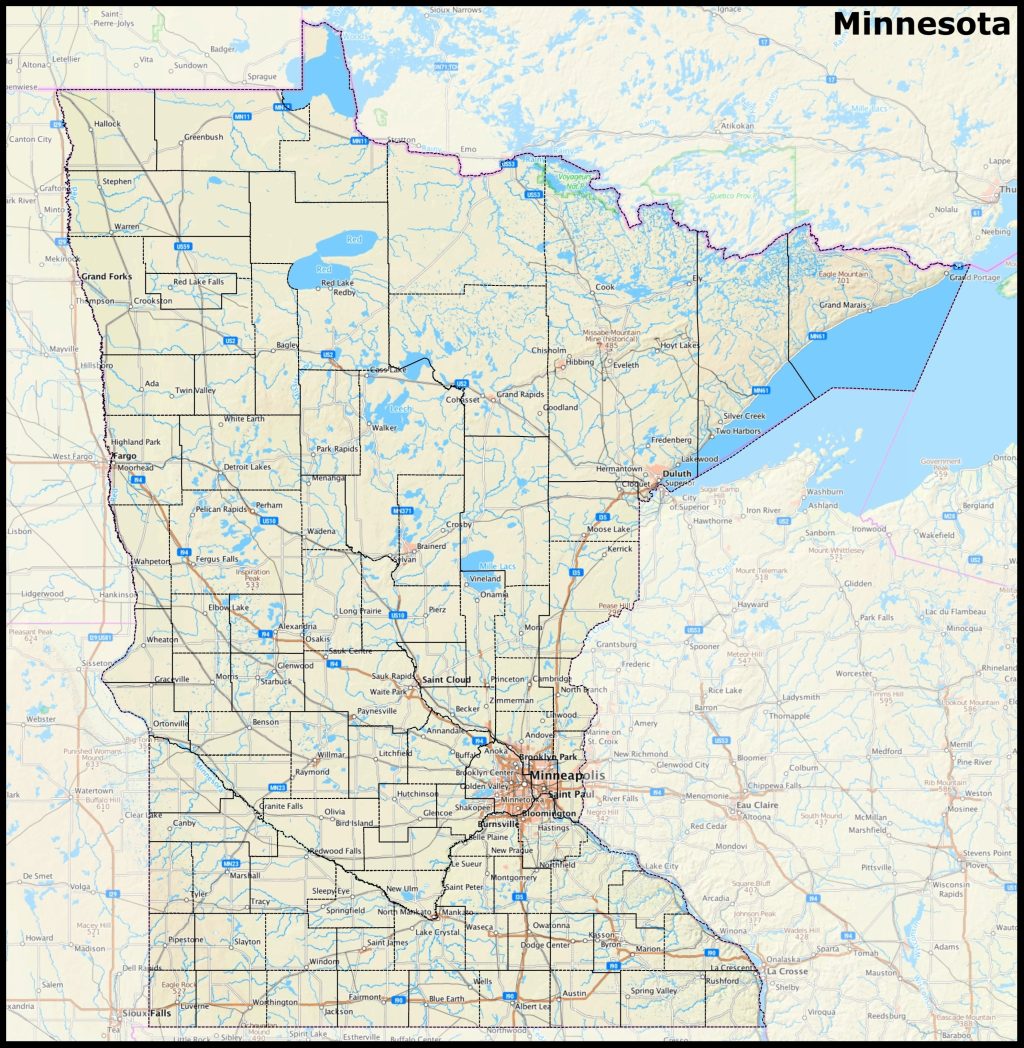 Mapa del estado de Minnesota.