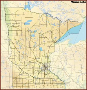 Mapa f&iacute;sico del estado de Minnesota