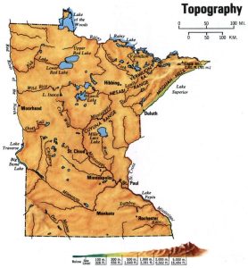 Mapa topogr&aacute;fico del estado de Minnesota.