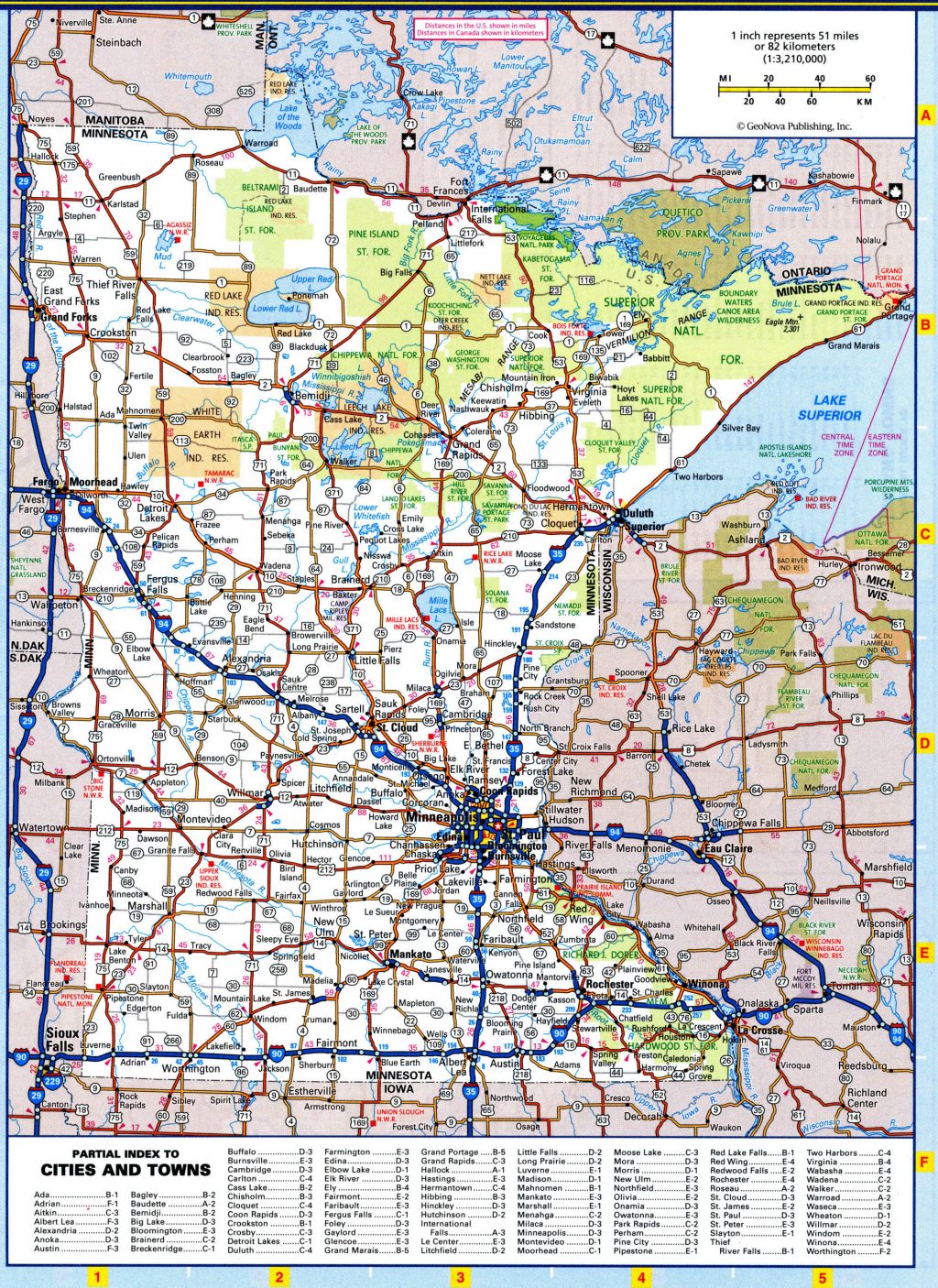 Mapa de carreteras del estado de Minnesota.