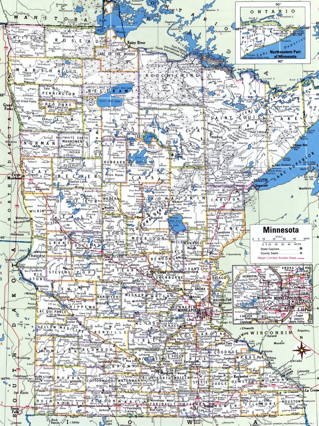 Mapa de las ciudades y pueblos de Minnesota.