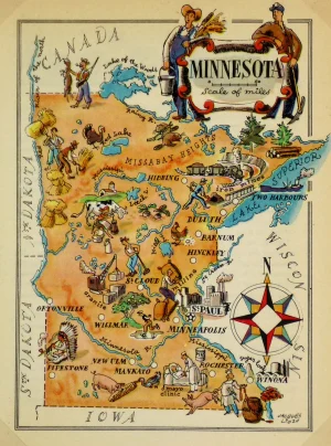 Mapa tur&iacute;stico pict&oacute;rico de Minnesota