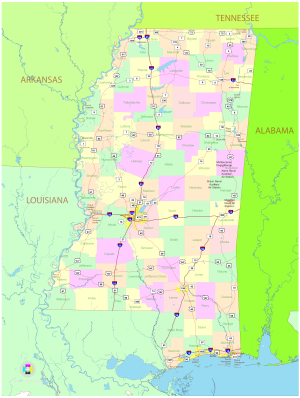Mapa pol&iacute;tico del estado de Misisipi
