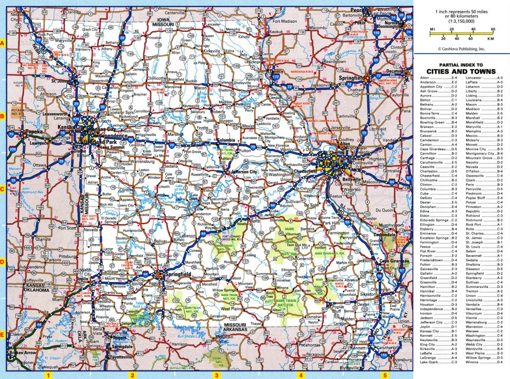 Mapa de carreteras del estado de Misuri.