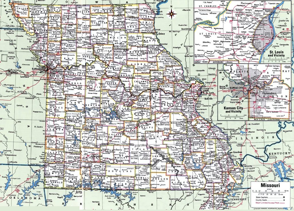 Mapa de las ciudades y pueblos de Misuri.