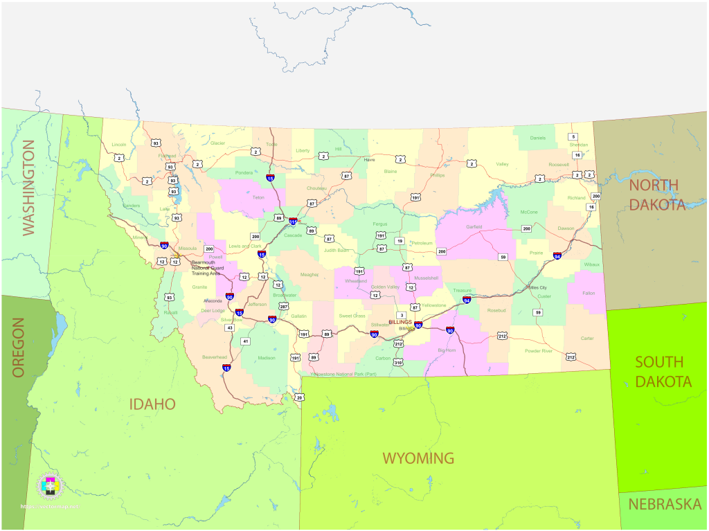 Mapa pol&iacute;tico del estado de Montana.