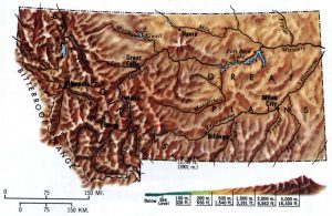 Mapa topogr&aacute;fico del estado de Montana.