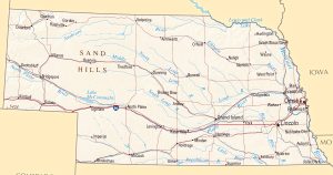 Mapa de relieve sombreado de Nebraska.