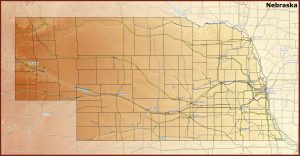 Mapa f&iacute;sico del estado de Nebraska