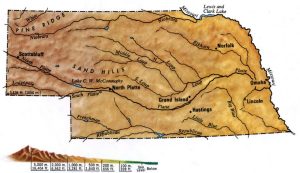 Mapa topogr&aacute;fico del estado de Nebraska.