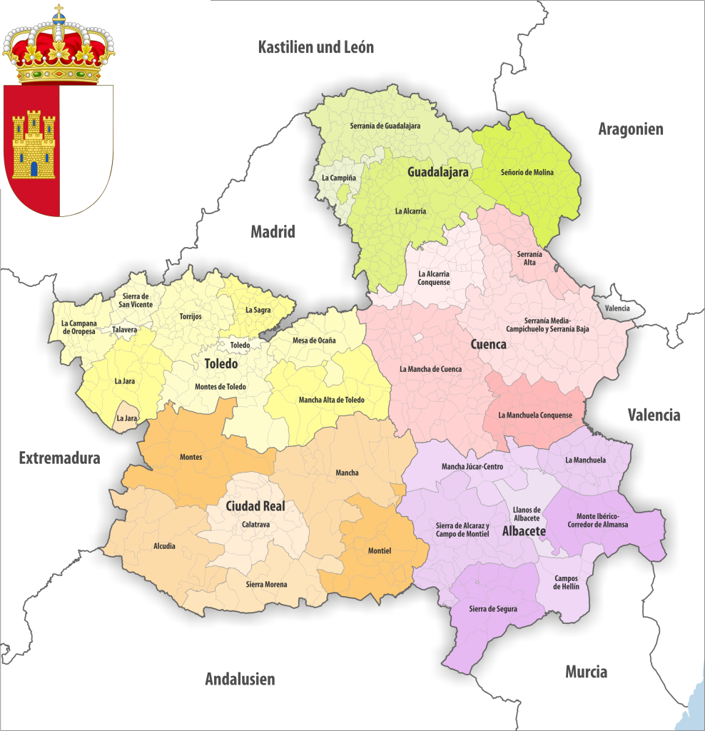 Mapa de las comarcas de Castilla–La Mancha.
