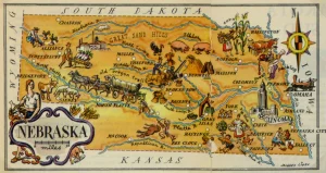 Mapa tur&iacute;stico pict&oacute;rico de Nebraska