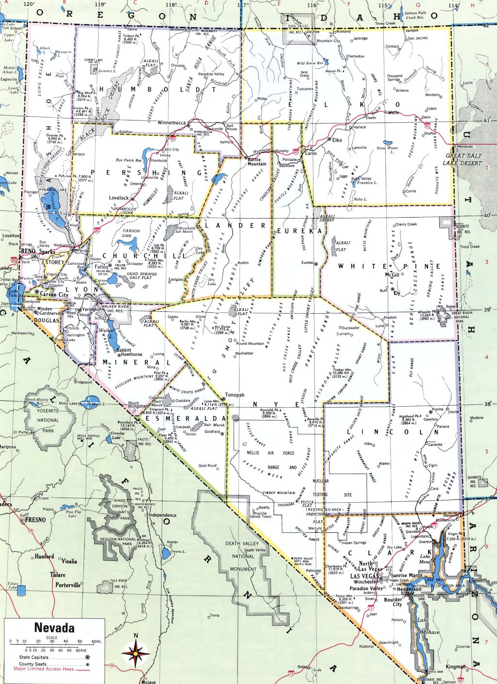 Mapa de las ciudades y pueblos de Nevada.