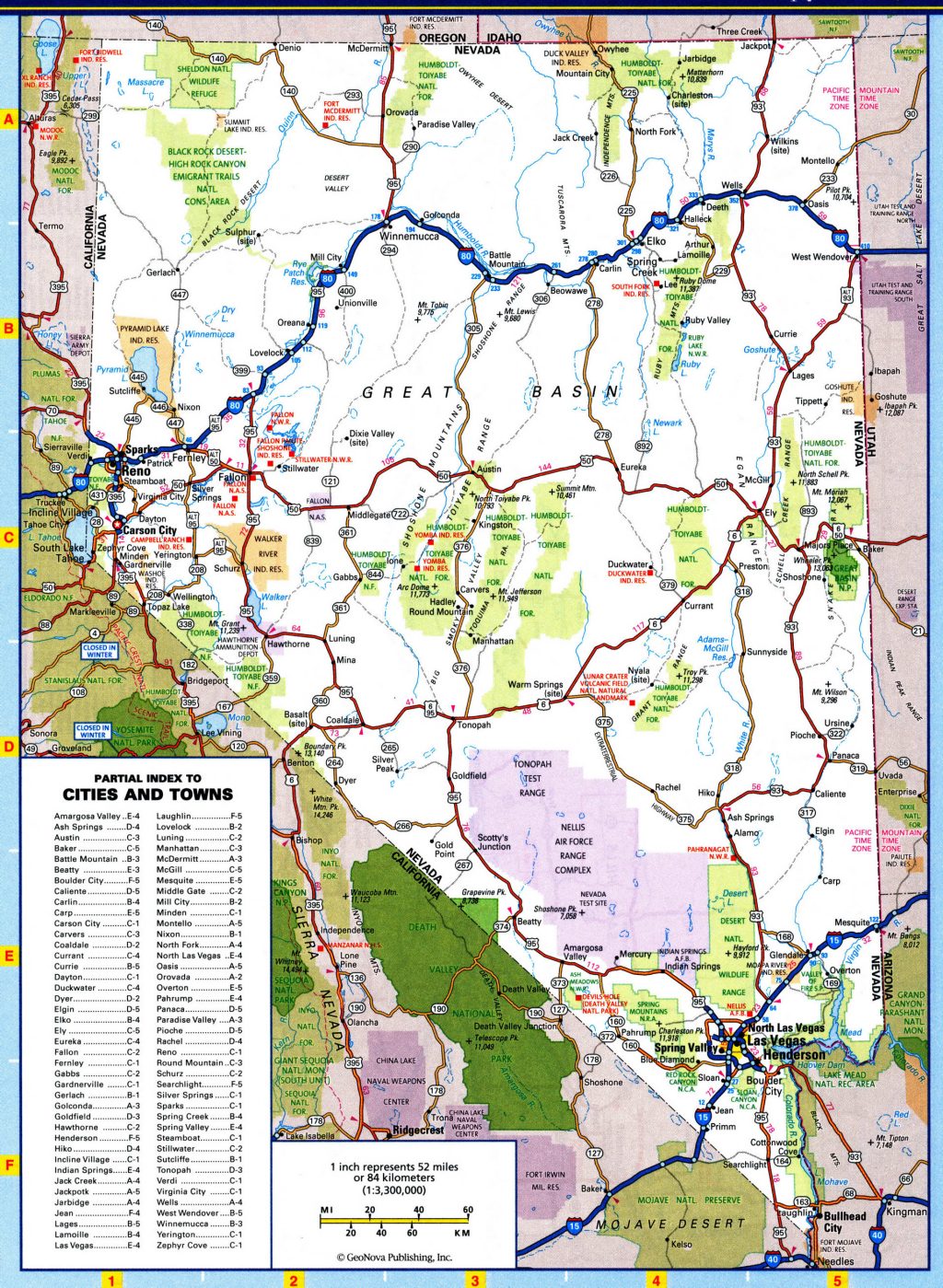Mapa de carreteras del estado de Nevada.