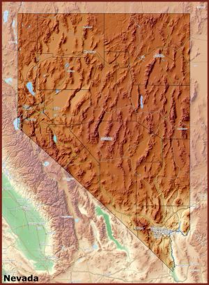 Mapa f&iacute;sico del estado de Nevada