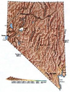Mapa topogr&aacute;fico del estado de Nevada.