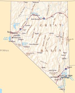 Mapa de relieve sombreado de Nevada.