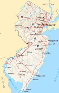 Mapa de relieve sombreado de Nueva Jersey.