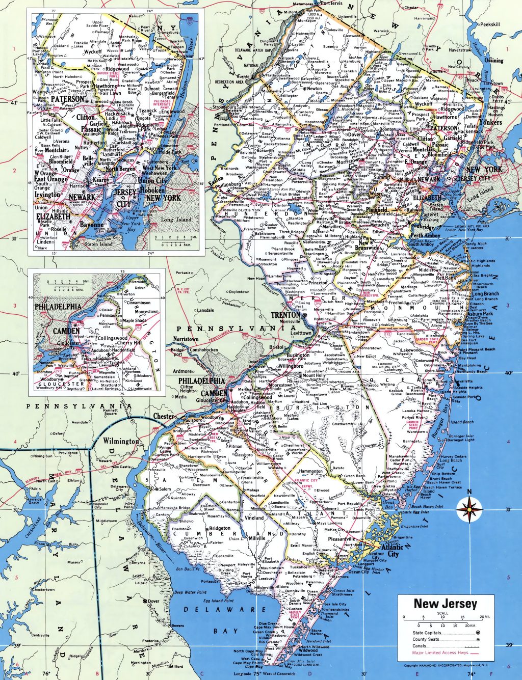 Mapa de las ciudades y pueblos de Nueva Jersey.