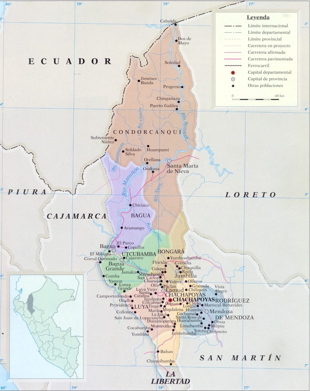 Mapa del departamento de Amazonas, Per&uacute;.