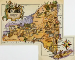Mapa tur&iacute;stico pict&oacute;rico del estado de Nueva York