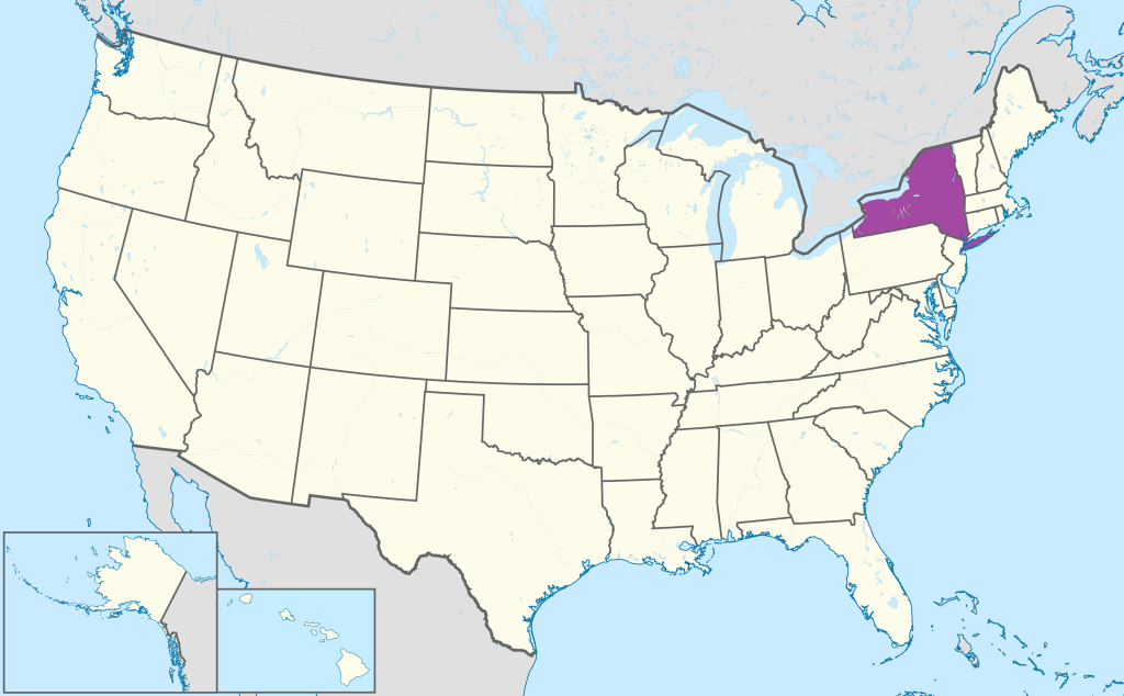 Mapa de ubicaci&oacute;n del estado de Nueva York en Estados Unidos.