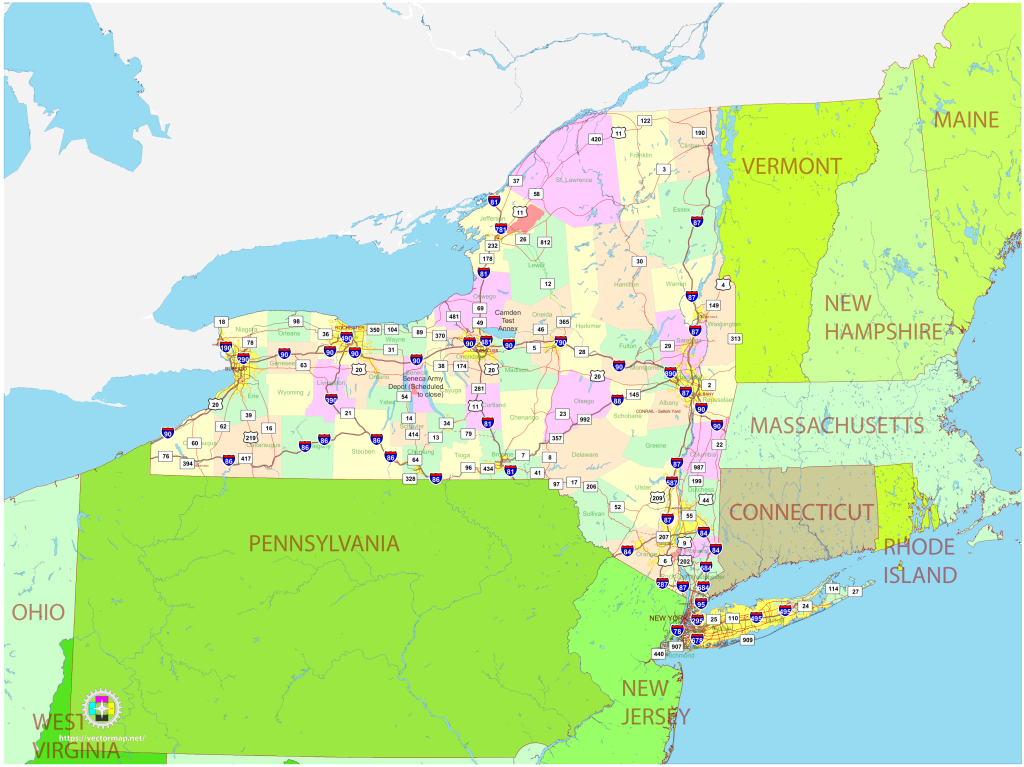 Mapa pol&iacute;tico del estado de Nueva York.