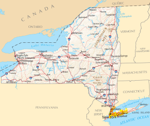 Mapa de relieve sombreado del estado de Nueva York.