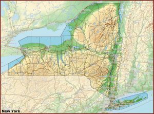 Mapa f&iacute;sico del estado de Nueva York