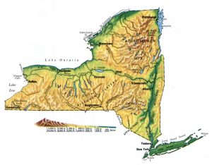 Mapa topogr&aacute;fico del estado de Nueva York.