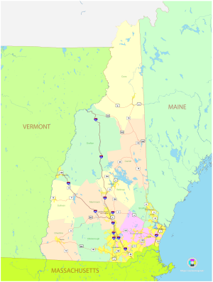Mapa pol&iacute;tico del estado de Nuevo Hampshire