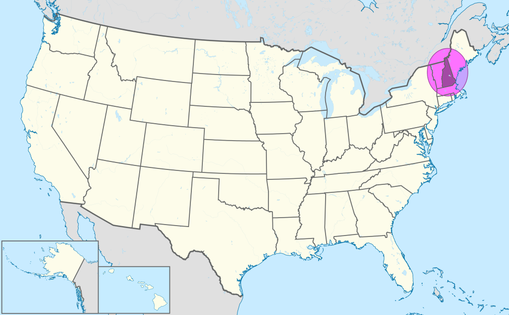 Mapa de ubicaci&oacute;n del estado de Nuevo Hampshire en Estados Unidos.
