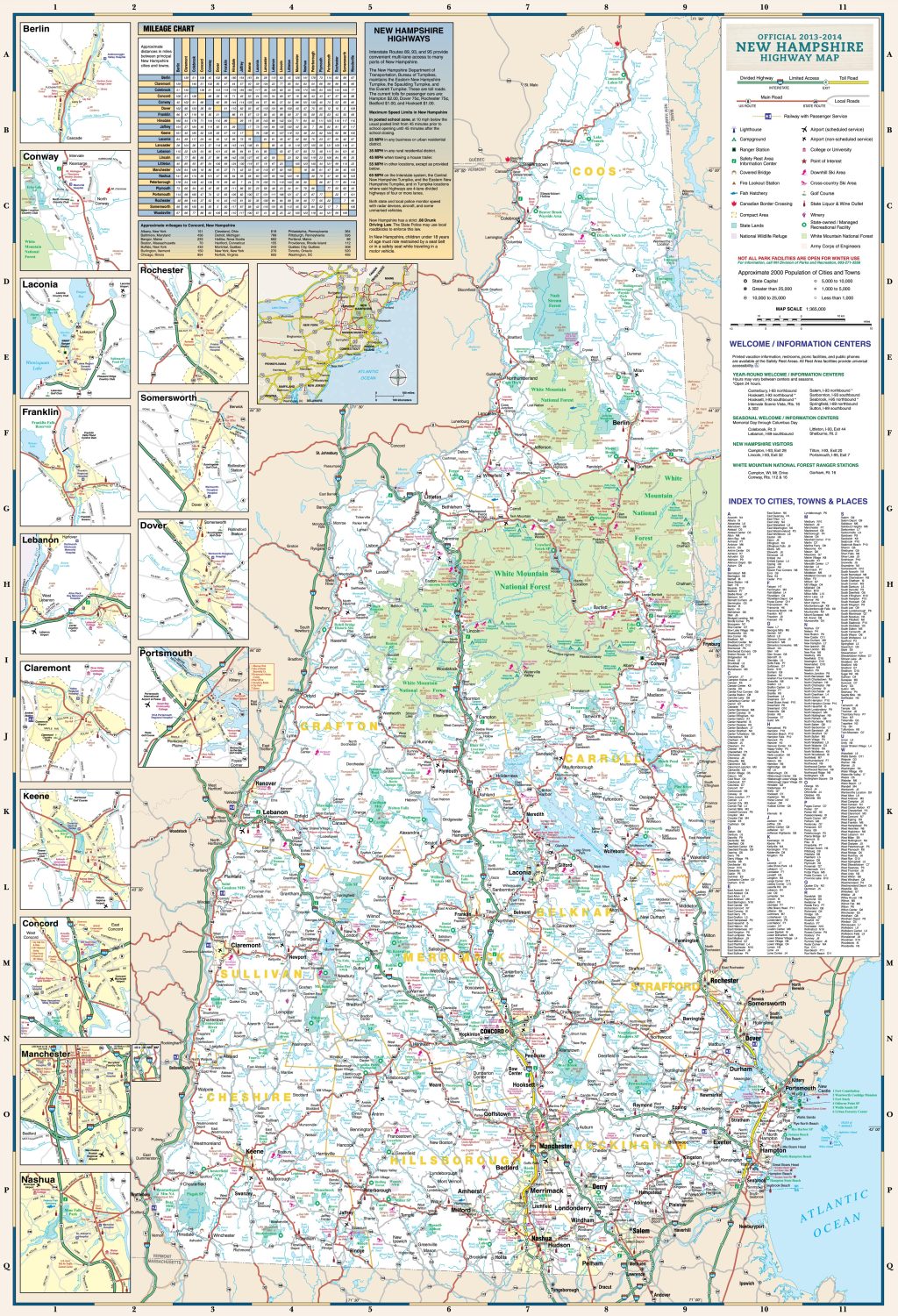 Mapa de carreteras del estado de Nuevo Hampshire.