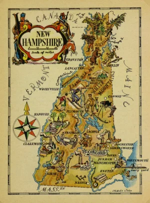 Mapa tur&iacute;stico pict&oacute;rico de Nuevo Hampshire