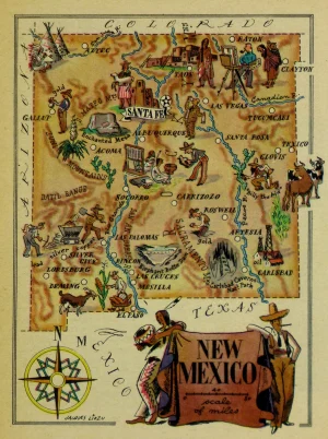 Mapa tur&iacute;stico pict&oacute;rico de Nuevo M&eacute;xico